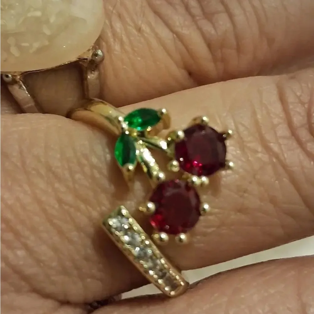 Vintage Gold Band and Ruby Gemstone Ring Cherry Adjustable Size